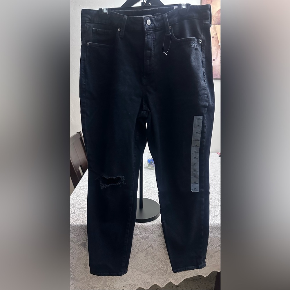 NEW Old Navy O.G. Straight Jeans Size 14 High Rise Black Slim Straight NWT